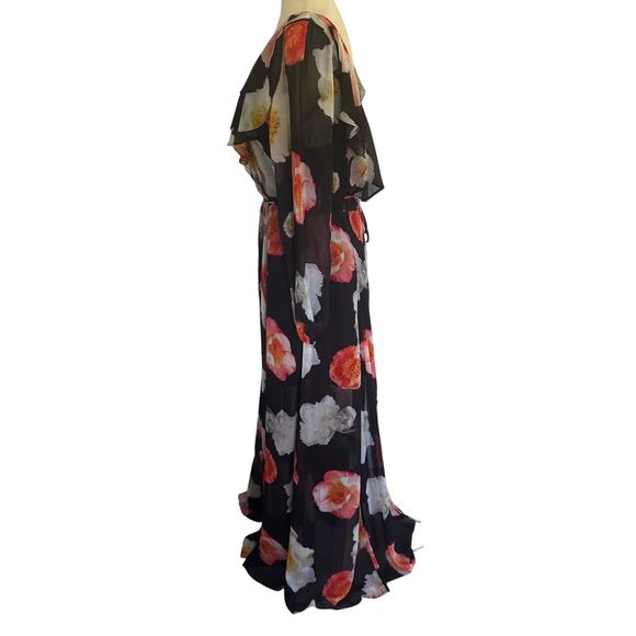 GB GIANNI BINI FLORAL PLUNGE CRISS CROSS MAXI DRESS IN BLACK PRE-OWNED MEDIUM - Picture 10 of 14